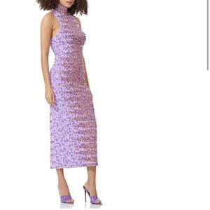 AFRM Serenity Sleeveless Turtleneck Midi Dress Placed Violet Ditsy